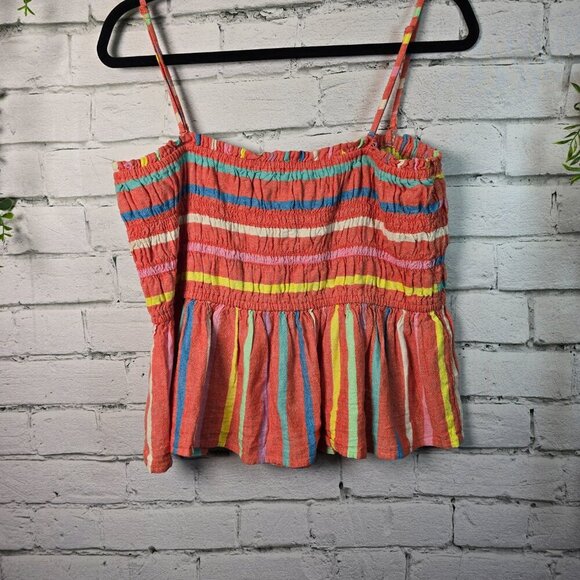 AMERICAN EAGLE SMOCKED SPAGHETTI STRAP CROPPED TOP STRIPED WOMENS XL - Picture 1 of 6